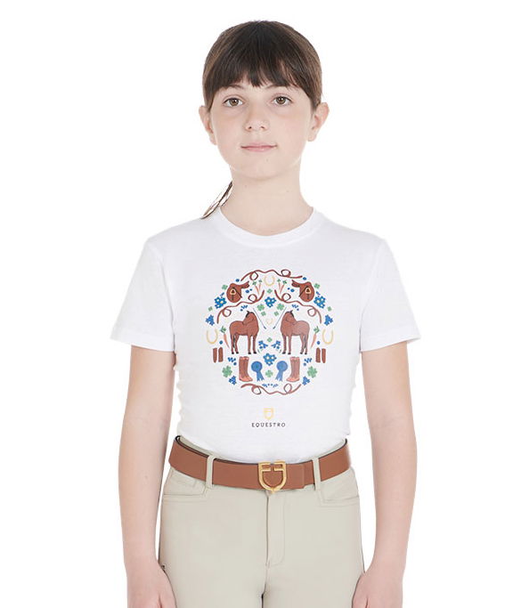 T-shirt da equitazione per bambina slim fit con fantasia scuderia - foto 6