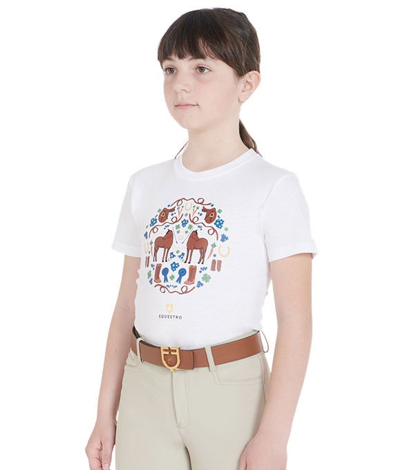 T-shirt da equitazione per bambina slim fit con fantasia scuderia - foto 7