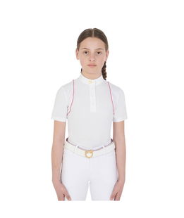 Polo per bambina slim fit in tessuto tecnico elasticizzato e traspirante con bottoni