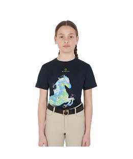 T-shirt da equitazione per bambina slim fit con stampa cavallo astratta multicolor