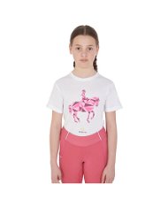 T-shirt da equitazione per bambina slim fit in cotone con disegno dressage colorato