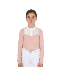 Polo per bambina slim fit in tessuto tecnico e cotone con strass