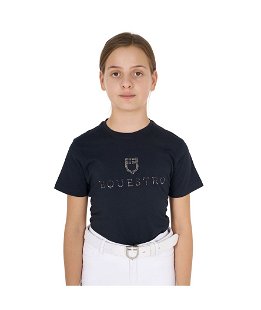 T-shirt da equitazione per bambina slim fit in cotone con stampa strass sul petto