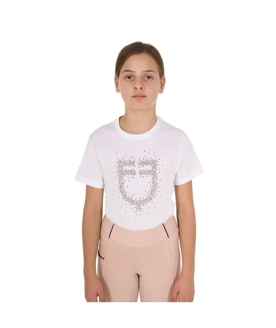 T-shirt da equitazione per bambina slim fit in cotone con logo glitter rosa - foto 1
