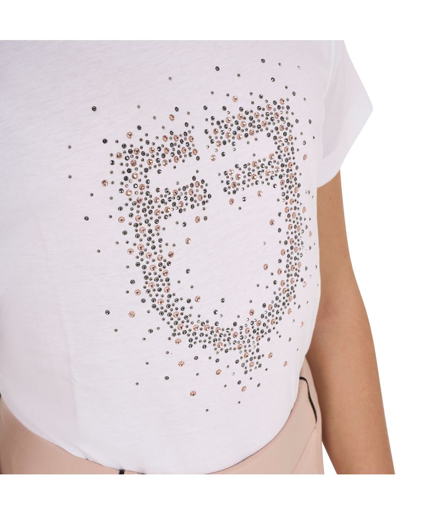 T-shirt da equitazione per bambina slim fit in cotone con logo glitter rosa - foto 4