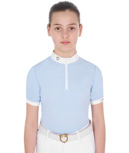 Polo da equitazione per bambina slim fit da concorso con maniche arricciate