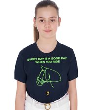 T-shirt da equitazione per bambina slim fit con stampa fluorescent