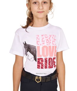 T-shirt da bambina slim fit a manica corta in cotone con stampa e scritta 