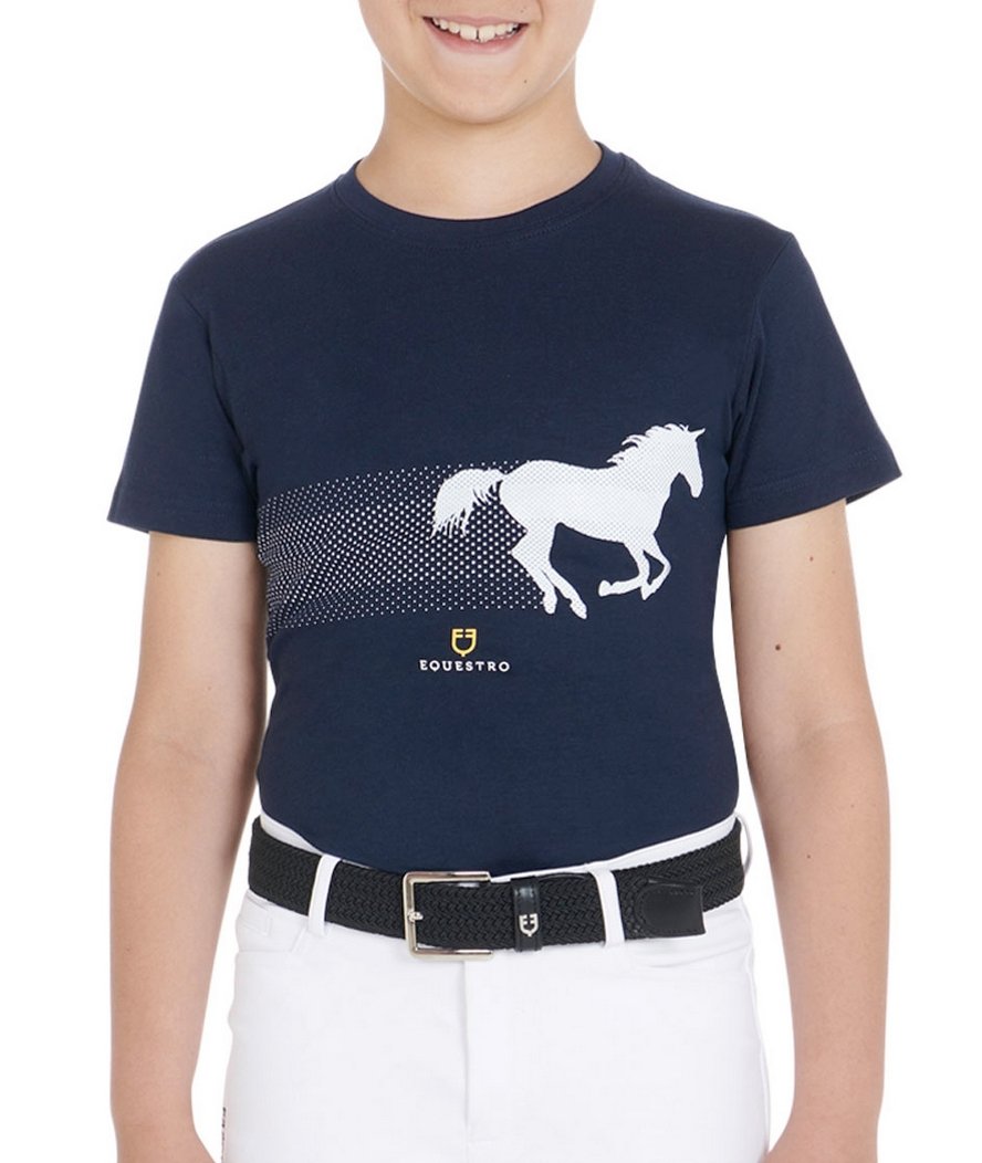 Maglietta equitazione per bambino slim fit in cotone con cavallo in corsa 