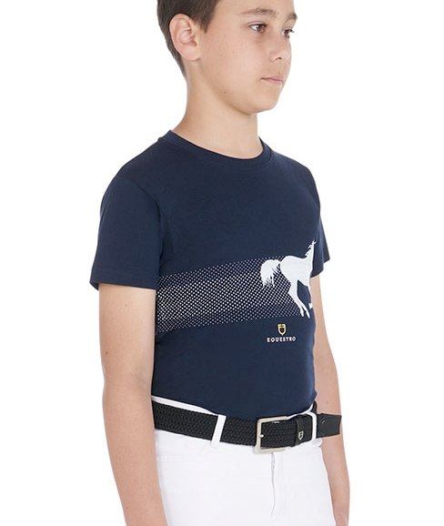 Maglietta equitazione per bambino slim fit in cotone con cavallo in corsa  - foto 2