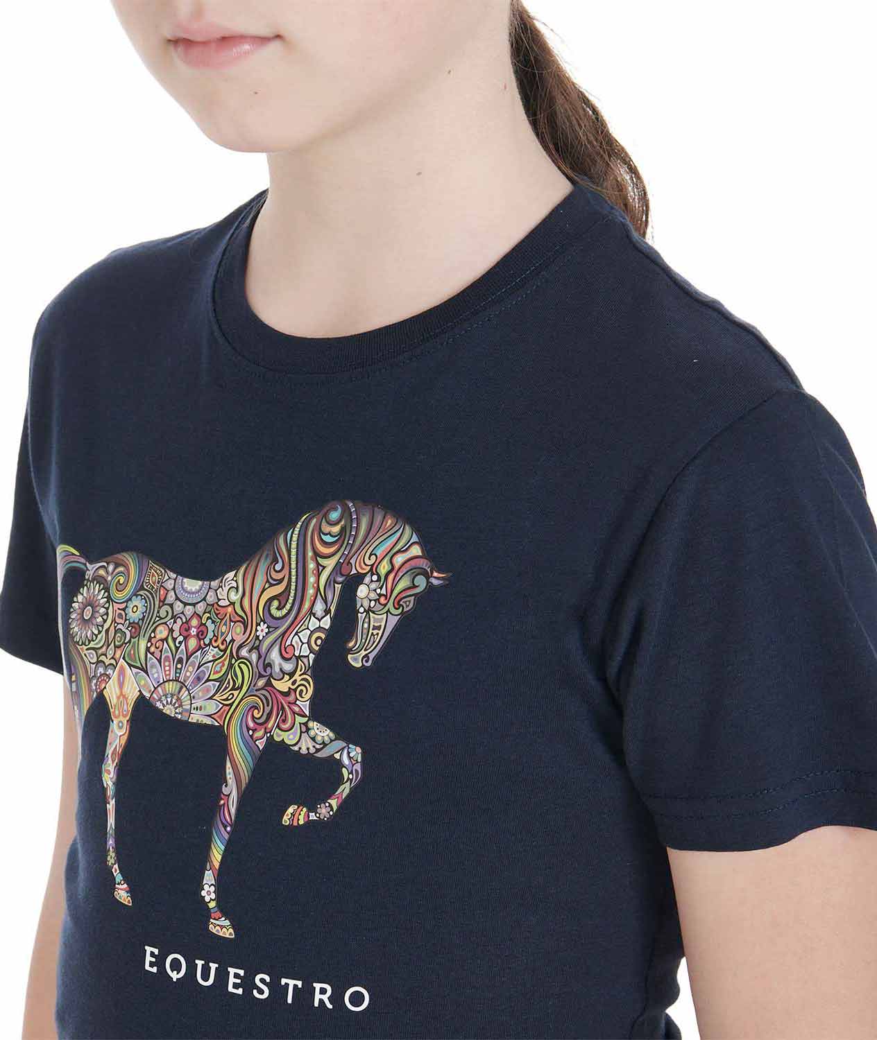 T shirt per bambino in cotone a manica corta con decorazione cavallo - foto 2