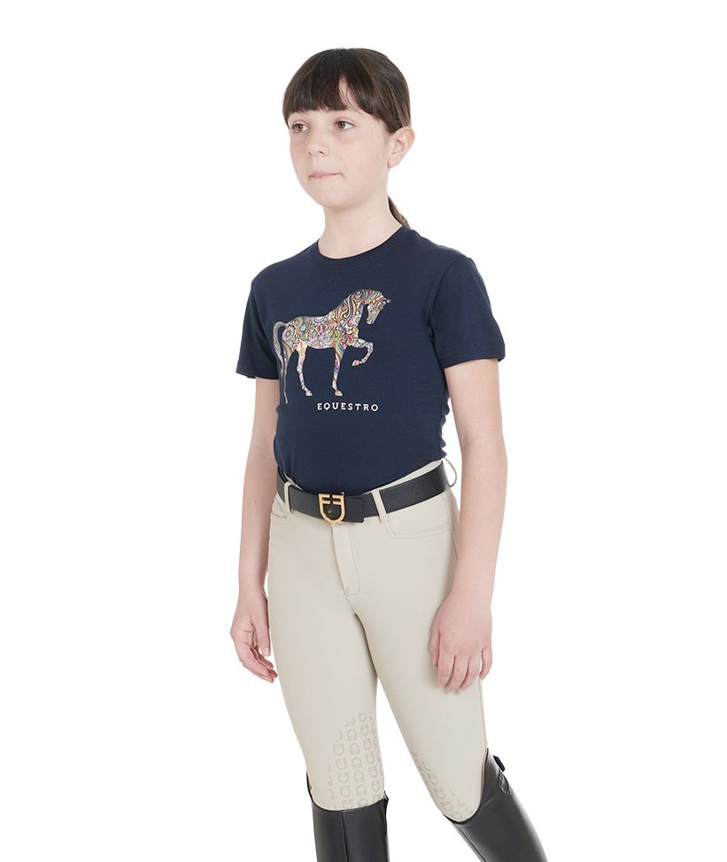 T shirt per bambino in cotone a manica corta con decorazione cavallo - foto 3