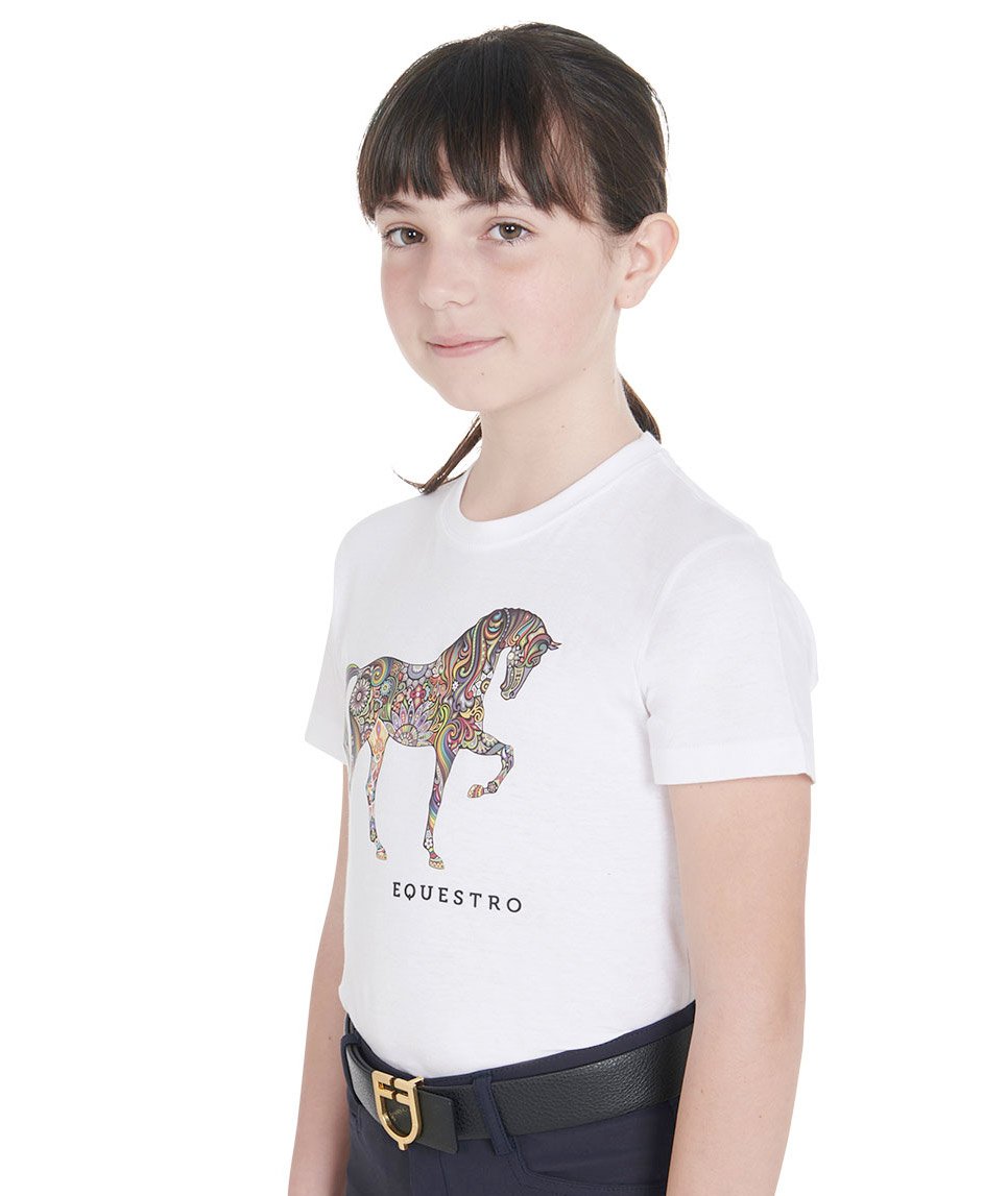 T shirt per bambino in cotone a manica corta con decorazione cavallo - foto 8