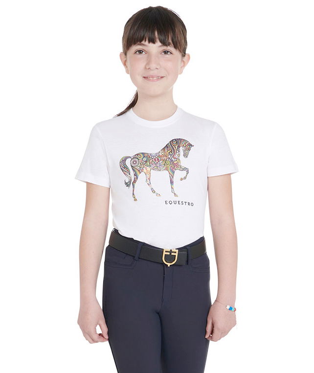 T shirt per bambino in cotone a manica corta con decorazione cavallo - foto 9