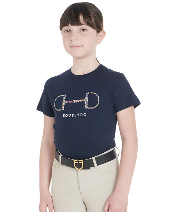 PROMOZIONE T shirt in cotone Equestro a manica corta per bambino modello Filetto BLU NAVY 10 ANNI - foto 3