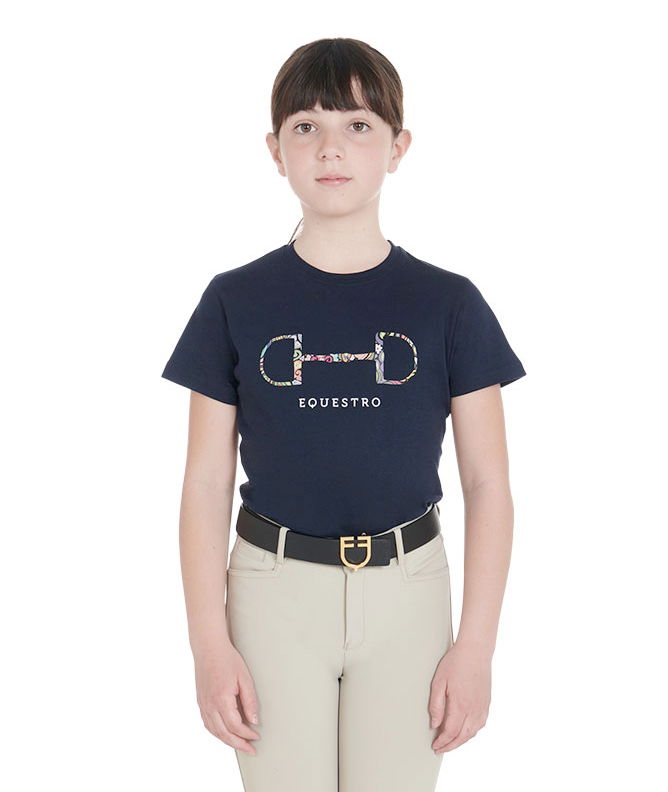 PROMOZIONE T shirt in cotone Equestro a manica corta per bambino modello Filetto BLU NAVY 10 ANNI - foto 4