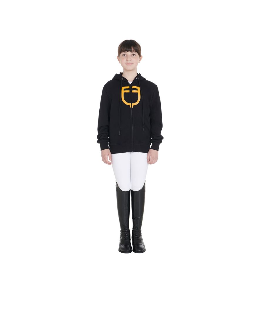 Felpa per bambini in cotone con cappuccio zip e logo Equestro sul petto - foto 4