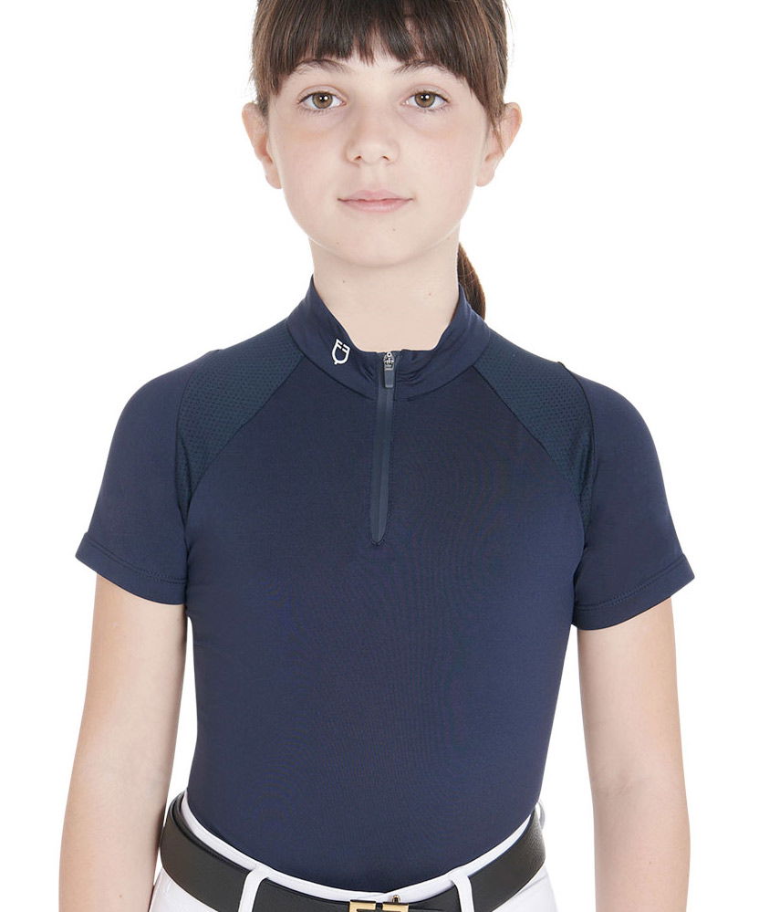 Polo per bambino a manica corta slim fit in tessuto tecnico con bordo a contrasto e zip  - foto 20