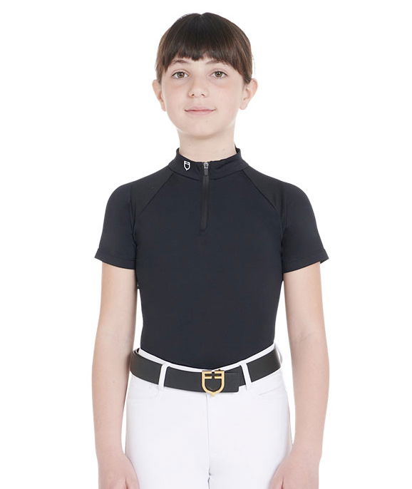 Polo per bambino a manica corta slim fit in tessuto tecnico con bordo a contrasto e zip  - foto 31
