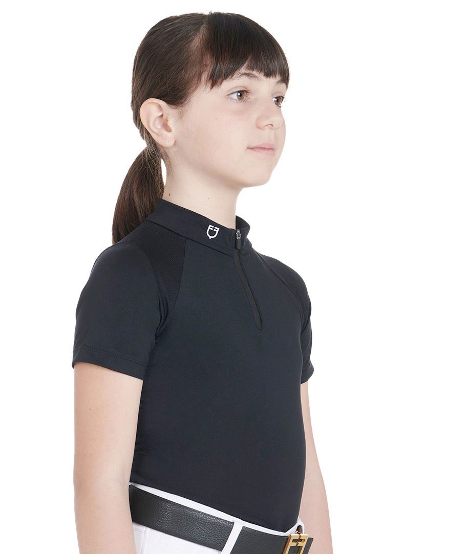 Polo per bambino a manica corta slim fit in tessuto tecnico con bordo a contrasto e zip  - foto 32
