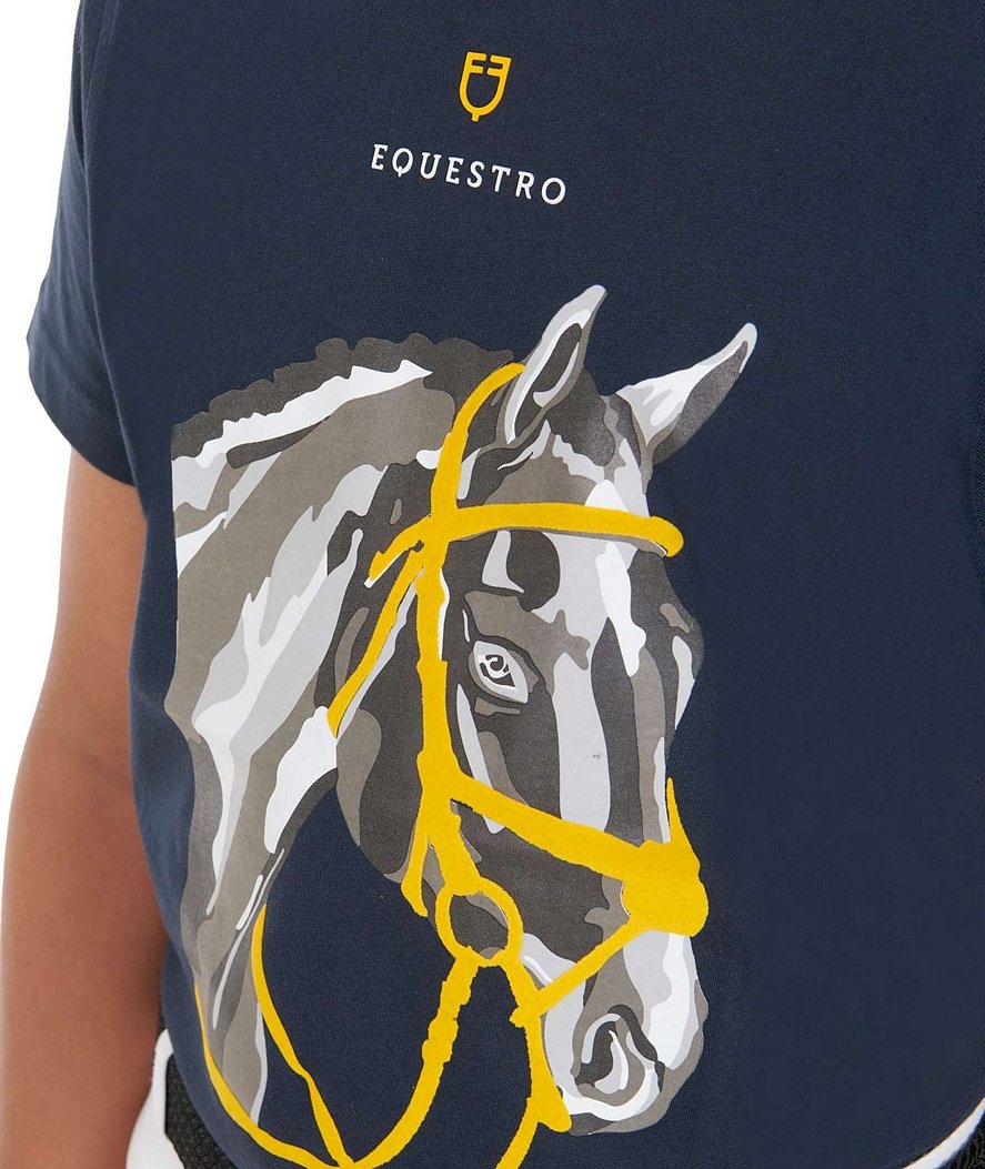 T-shirt da equitazione in cotone per bambino a manica corta con testa cavallo - foto 3