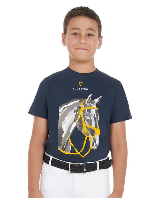 T-shirt da equitazione in cotone per bambino a manica corta con testa cavallo - foto 4