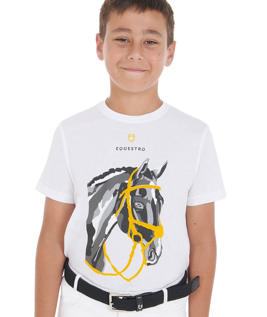 T-shirt da equitazione in cotone per bambino a manica corta con testa cavallo - foto 5