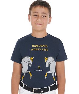T-shirt da equitazione in cotone per bambino a manica corta con fantasia