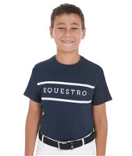T-shirt da equitazione in cotone per bambino a manica corta con scritta a contrasto