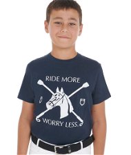 T-shirt da equitazione in cotone per bambino a manica corta con stampa equestre