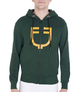 Felpa in cotone con cappuccio cordini e e zip per uomo
