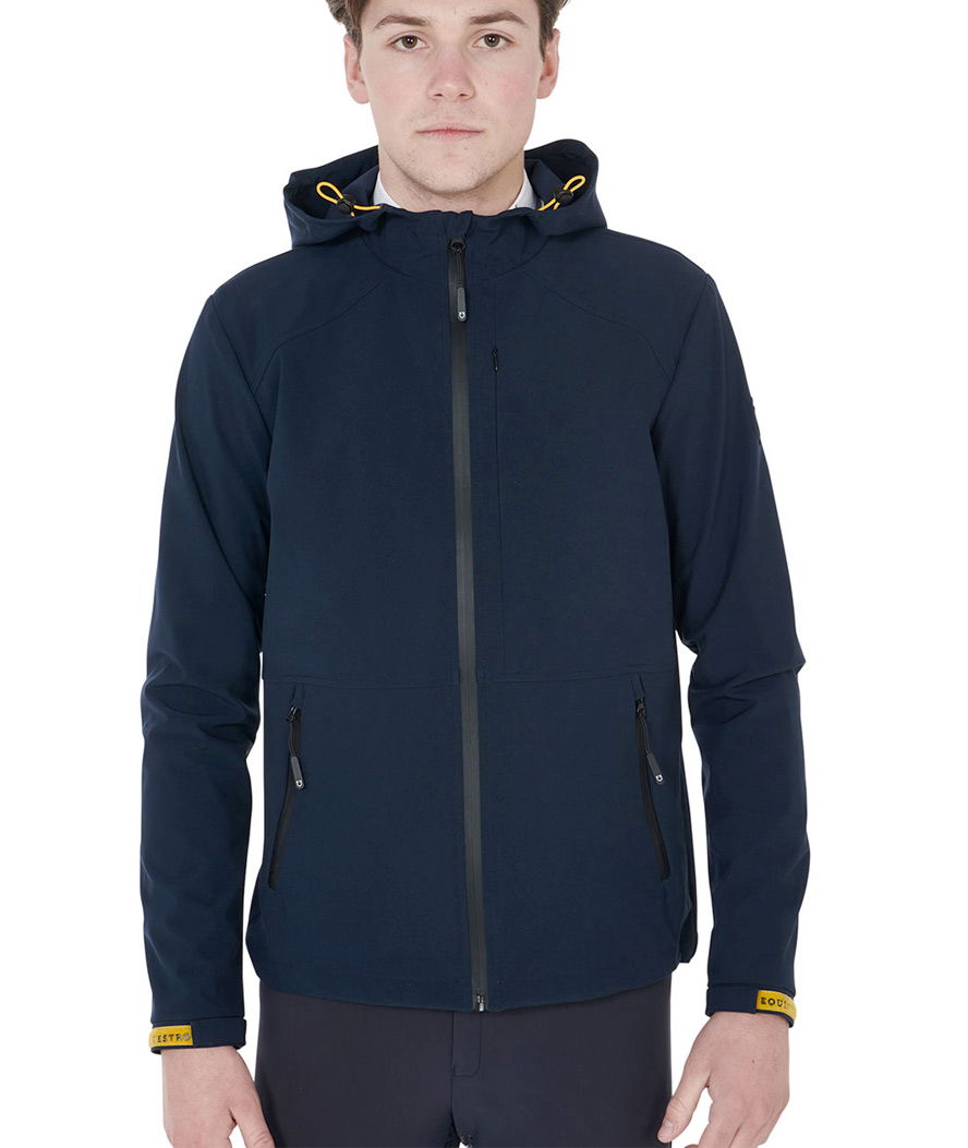 Giacca softshell per uomo in tessuto tecnico traspirante con cappuccio e zip