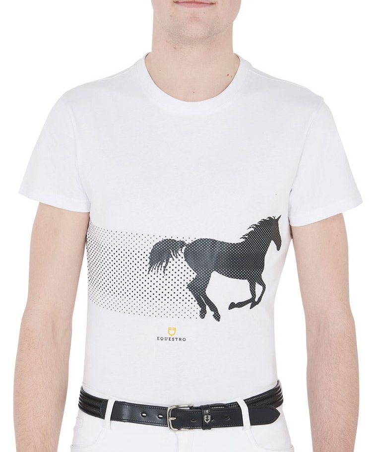 T-shirt equitazione per uomo a manica corta con stampa cavallo in corsa 