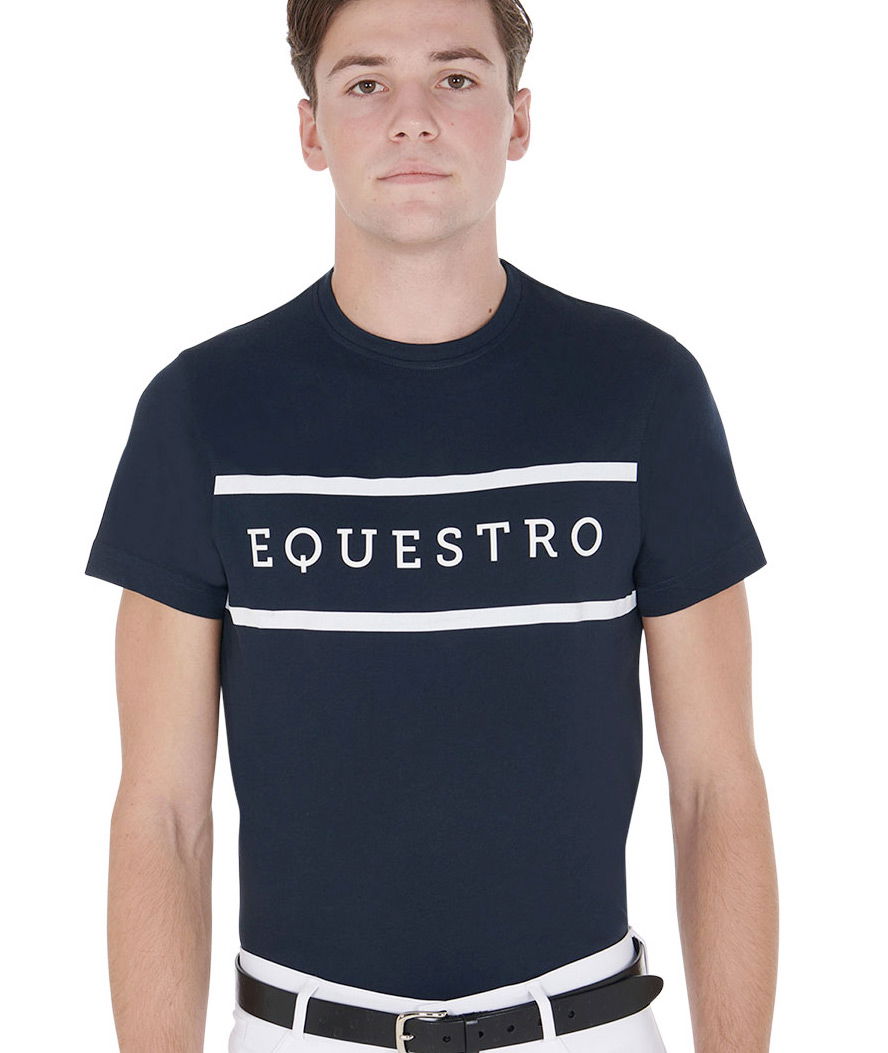 T-shirt uomo da equitazione in cotone manica corta con scritta a contrasto