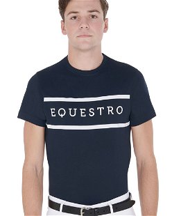 T-shirt da equitazione in cotone uomo a manica corta con scritta a contrasto