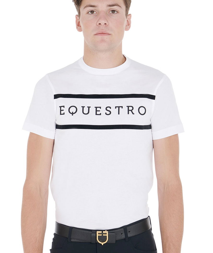 T-shirt uomo da equitazione in cotone manica corta con scritta a contrasto - foto 3