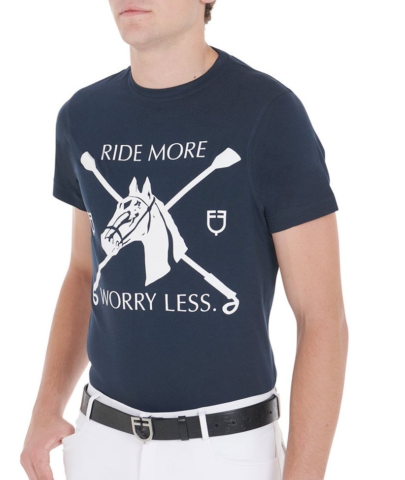 T-shirt da equitazione in cotone uomo a manica corta con stampa equestre - foto 1