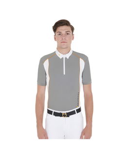 Polo equitazione da uomo maniche corte slim fit in tessuto tecnico con piping