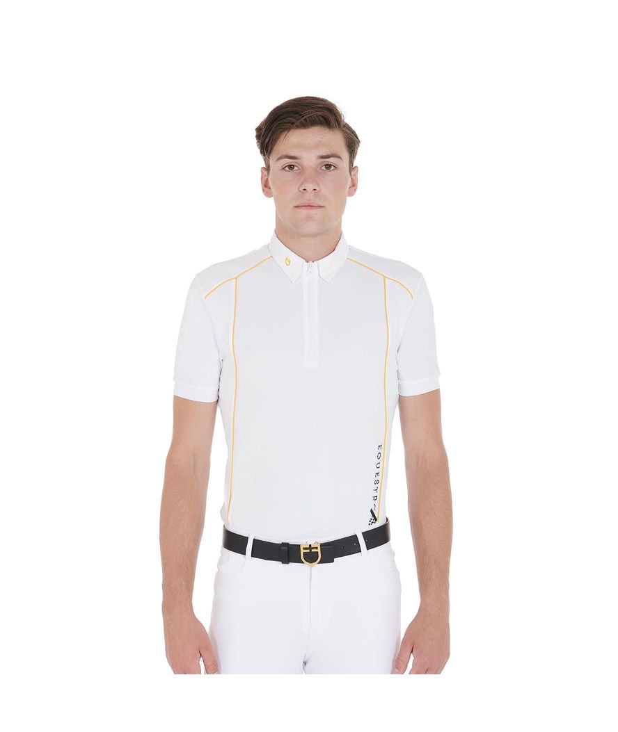 Polo equitazione da uomo maniche corte slim fit in tessuto tecnico con piping - foto 1