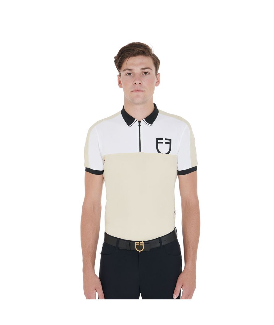 Polo equitazione da uomo maniche corte slim fit in tessuto tecnico con logo frontale