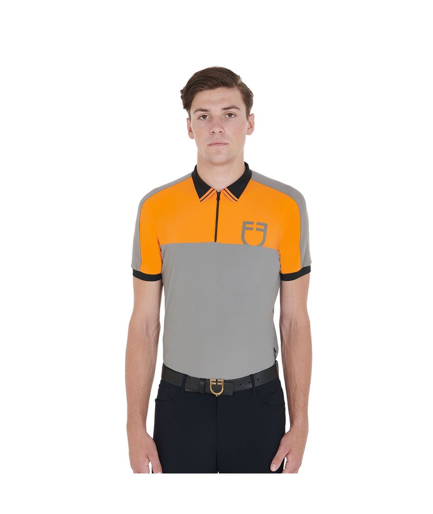 Polo equitazione da uomo maniche corte slim fit in tessuto tecnico con logo frontale - foto 1