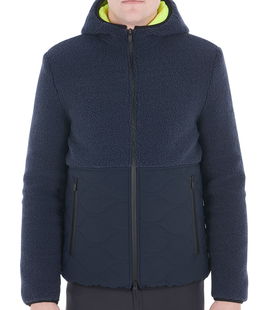 Giacca da uomo impermeabile in tessuto teddy con cappuccio e chiusura frontale a cerniera