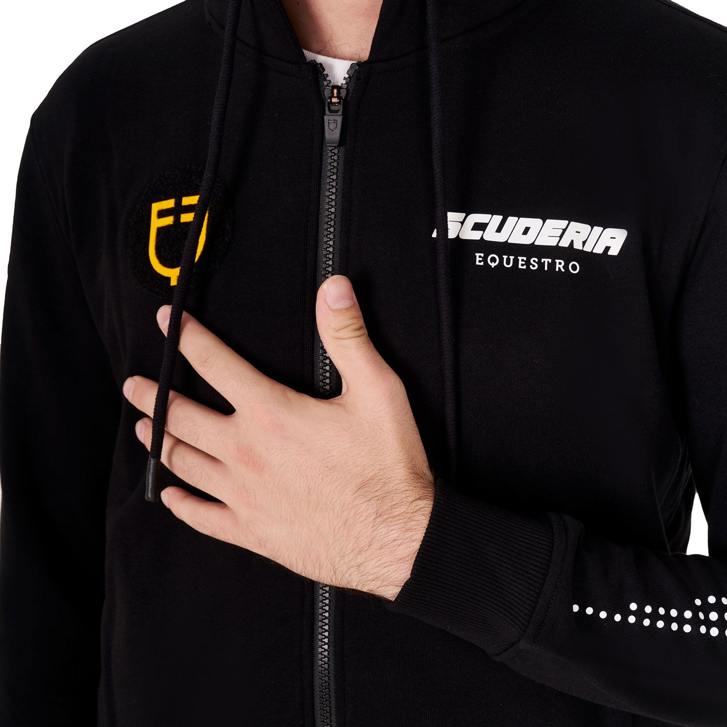 Felpa da uomo in cotone felpato con capuccio e zip linea scuderia - foto 2
