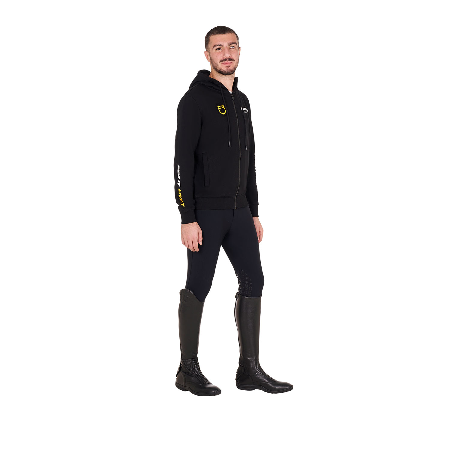 Felpa da uomo in cotone felpato con capuccio e zip linea scuderia - foto 4