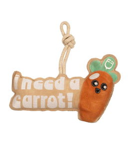 Gioco per cavalli a forma di carota con scritta in pelle scamosciata da appendere