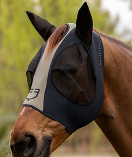 Maschera anti mosche per cavalli in lycra e mesh bicolore con rete su occhi e orecchie