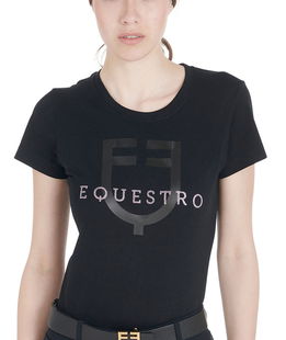 T-shirt Equestro equitazione da donna a maniche corte con logo glitter