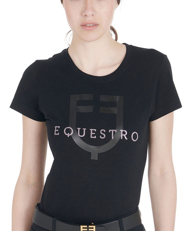 T-shirt da equitazione per donna a maniche corte con scritta Equestro glitterata