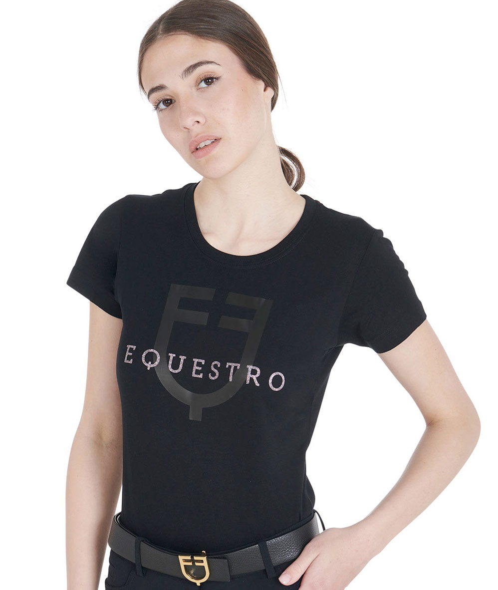 T-shirt da equitazione per donna a maniche corte con scritta Equestro glitterata - foto 2