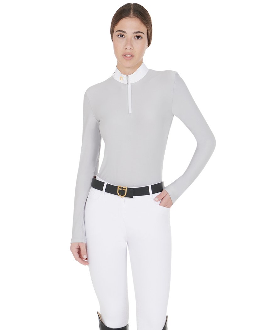 Polo per donna da equitazione a manica lunga in tessuto tecnico felpato modello Warm + - foto 4